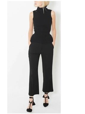 Veronica Beard Cormac Pants High Waist Cropped Flare Trousers Black Size 0